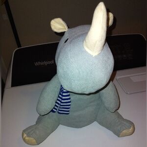 Little Toasties Gray Rhino Plush Toy with Blue Scarf